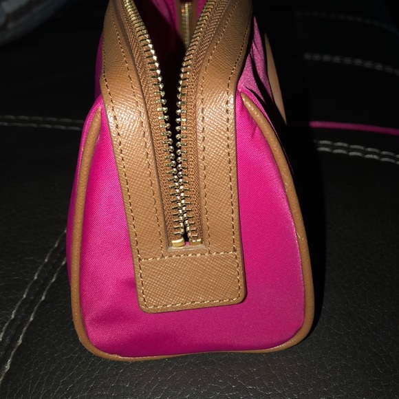 Tory Burch - cosmetic bag. Pink vinyl and tan leather. - Picture 2 of 9